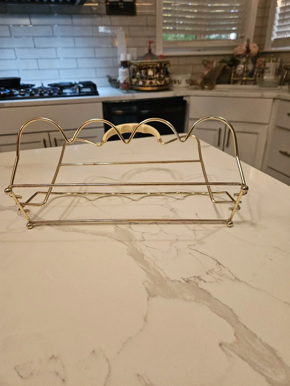 Mid Century Brass Gold Glass Caddy